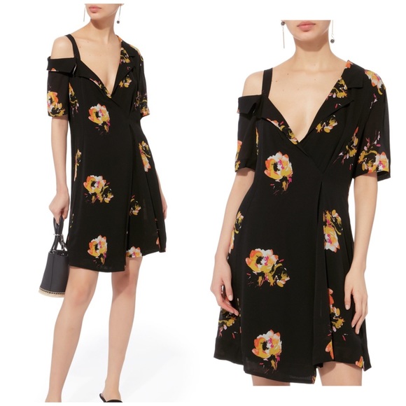 NWT A.L.C. Floral Silk Crepe Cold Shoulder Dress - Picture 12 of 13